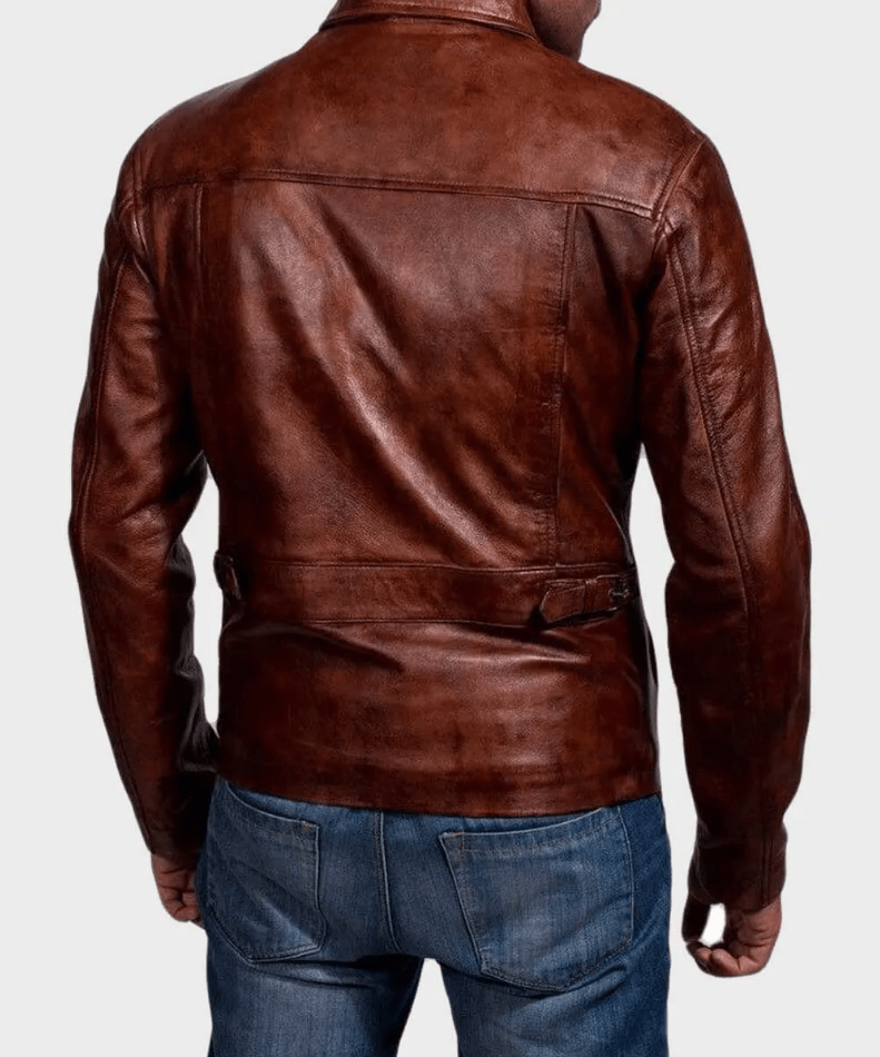 Premium Men's Distressed Dark Brown Leather Biker Jacket