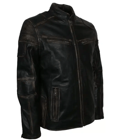  Men's Vintage Café Racer Black Leather Jacket