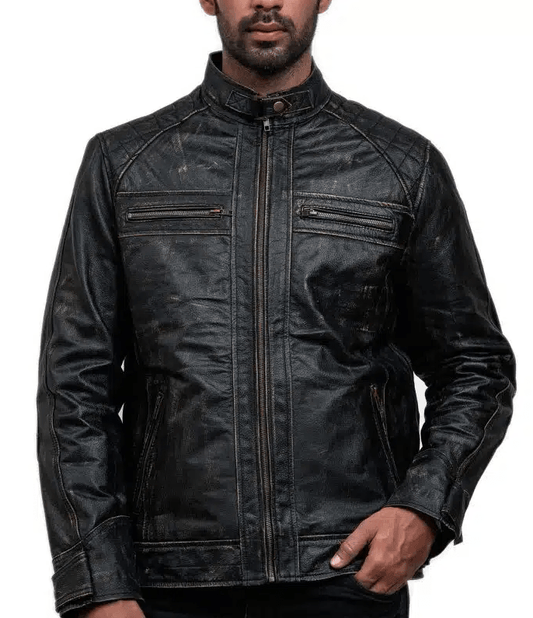 Men's Black Vintage Motorcycle Leather Jacket