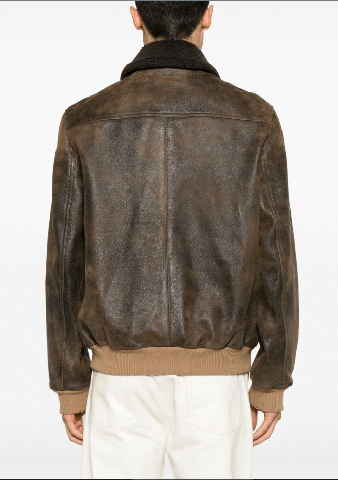 Men's Dark Brown Vintage Shearling Bomber Leather Jacket