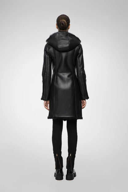 Women's Black Sheepskin Fur Leather Coat