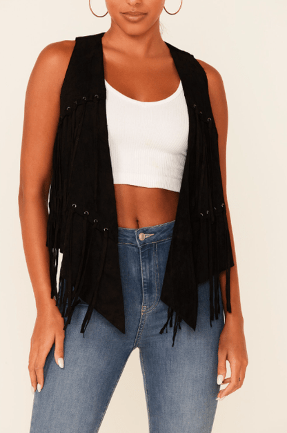 Women's Black Suede Fringe Leather Vest