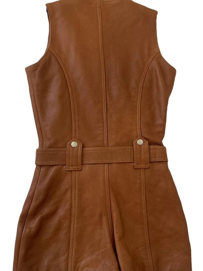 Avanzar Leather Brown Leather Short Romper