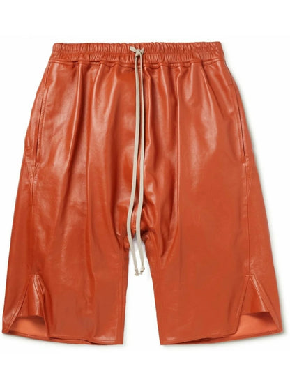 Men’s Brown Leather Shorts with Side Gussets – Sleek and Comfortable