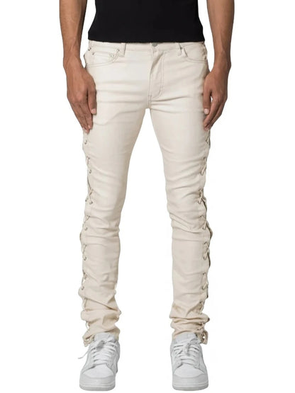 Side Lace Up Cream Leather Pants for Men by Avanzar Leather