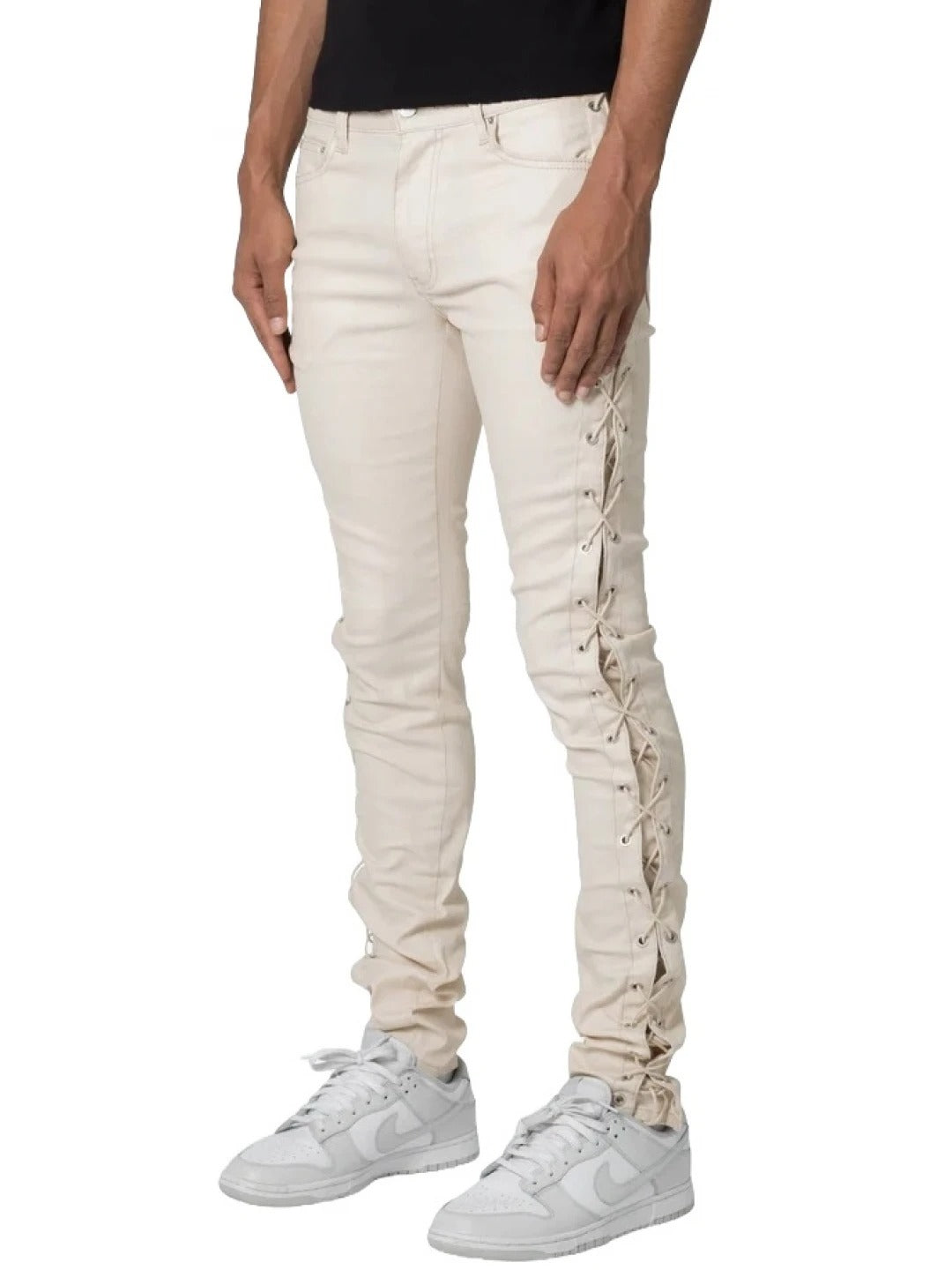 Side Lace Up Cream Leather Pants for Men by Avanzar Leather