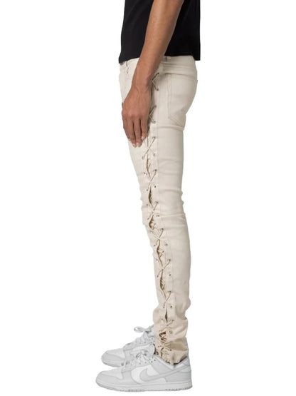 Side Lace Up Cream Leather Pants for Men by Avanzar Leather