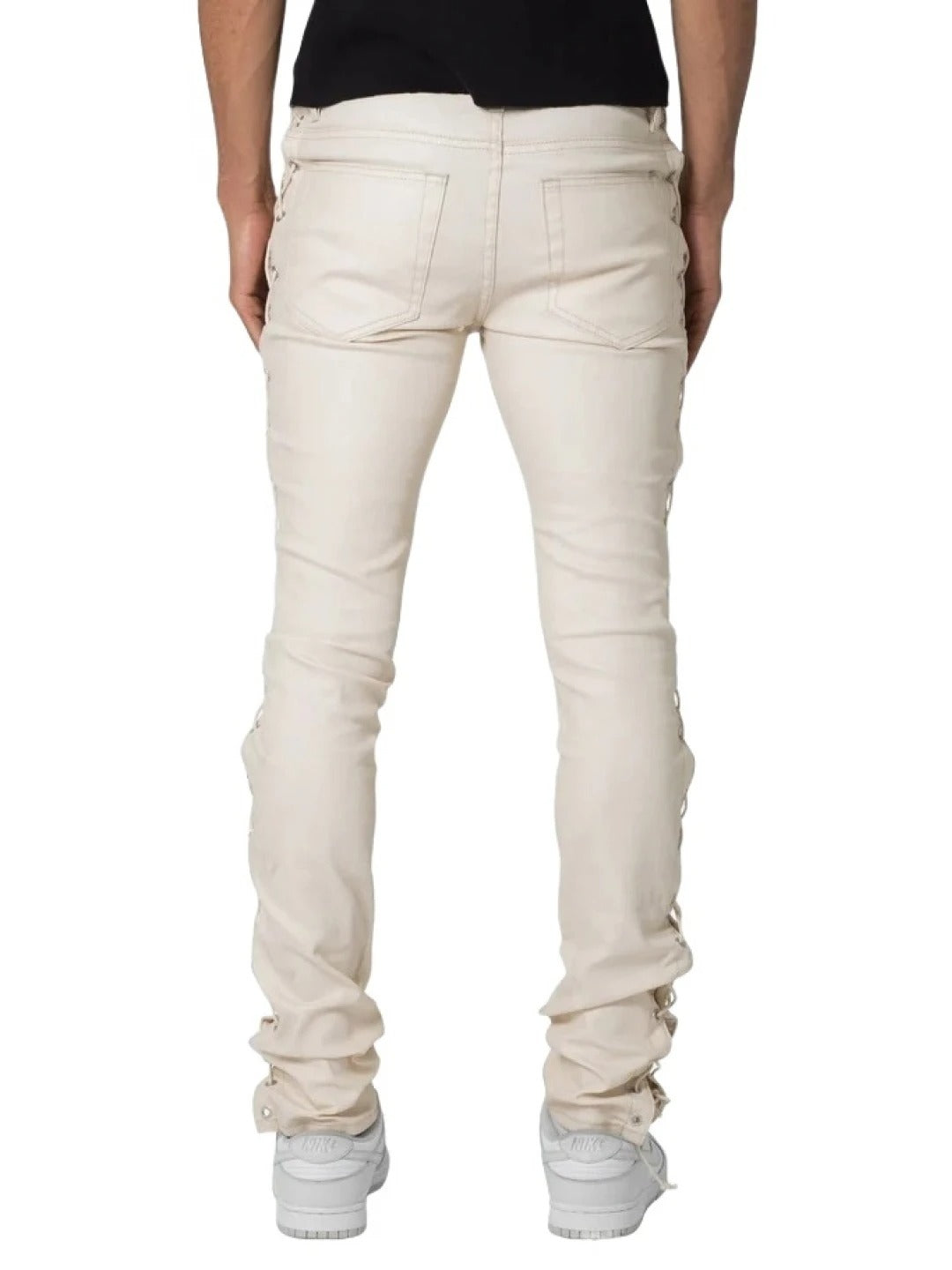 Side Lace Up Cream Leather Pants for Men by Avanzar Leather