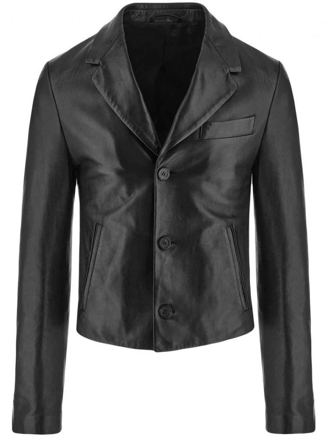 Men's Side Welt Pockets Black Leather Blazer Sleek & Modern Outerwear