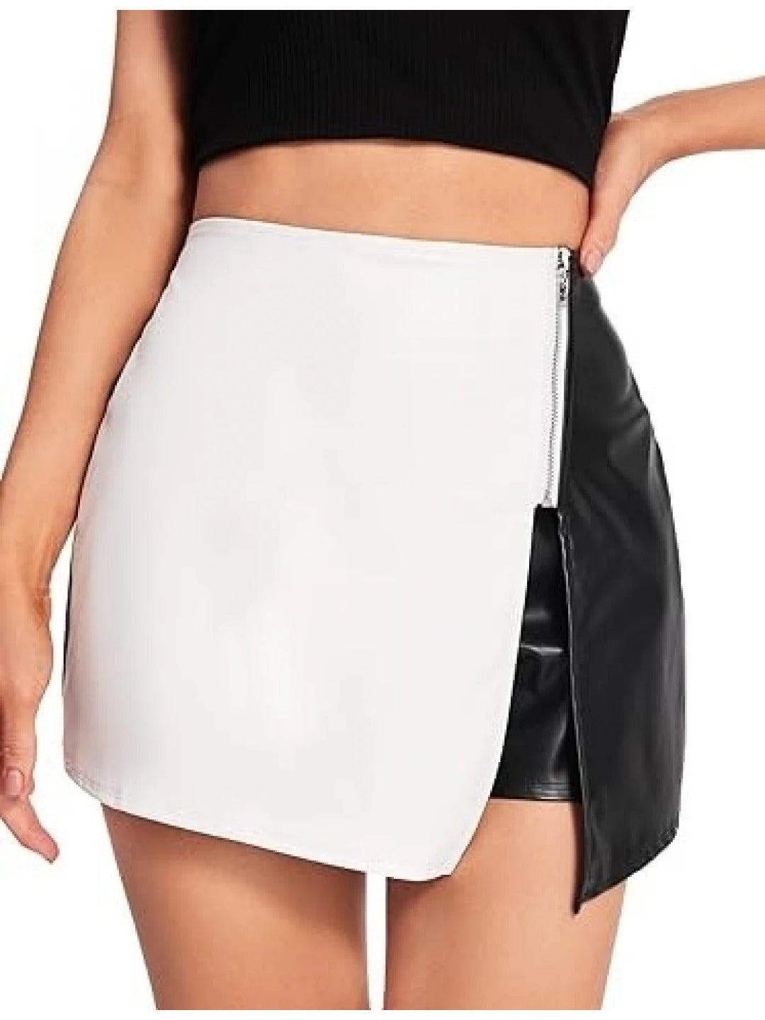 Women’s Black and White Leather Shorts with Skirt Look – Stylish and Trendy Design