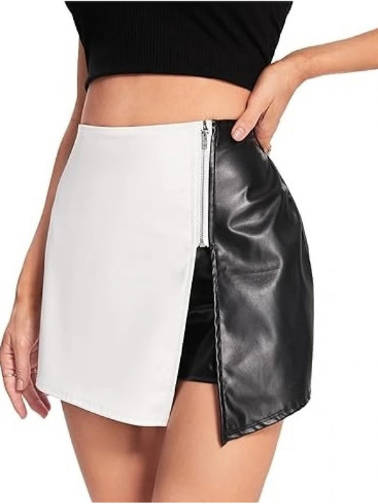 Women’s Black and White Leather Shorts with Skirt Look – Stylish and Trendy Design