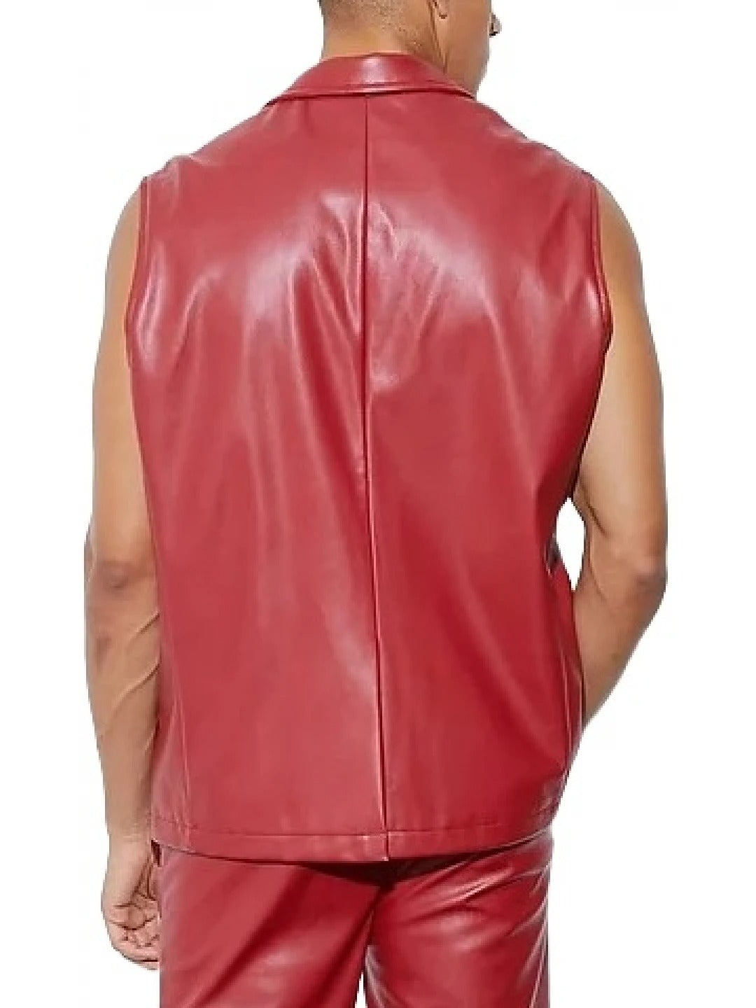 Classic Sleeveless Red Leather Blazer  Avanzar Leather