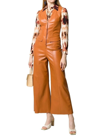 Avanzar Leather Sleeveless Tan Leather Jumpsuit