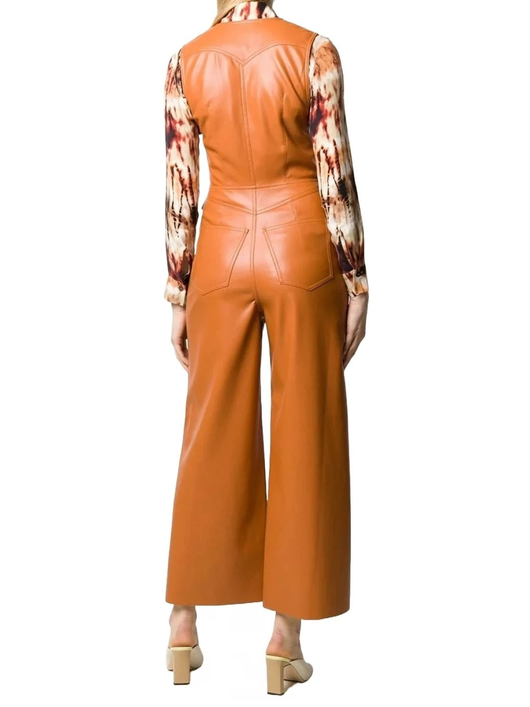 Avanzar Leather Sleeveless Tan Leather Jumpsuit