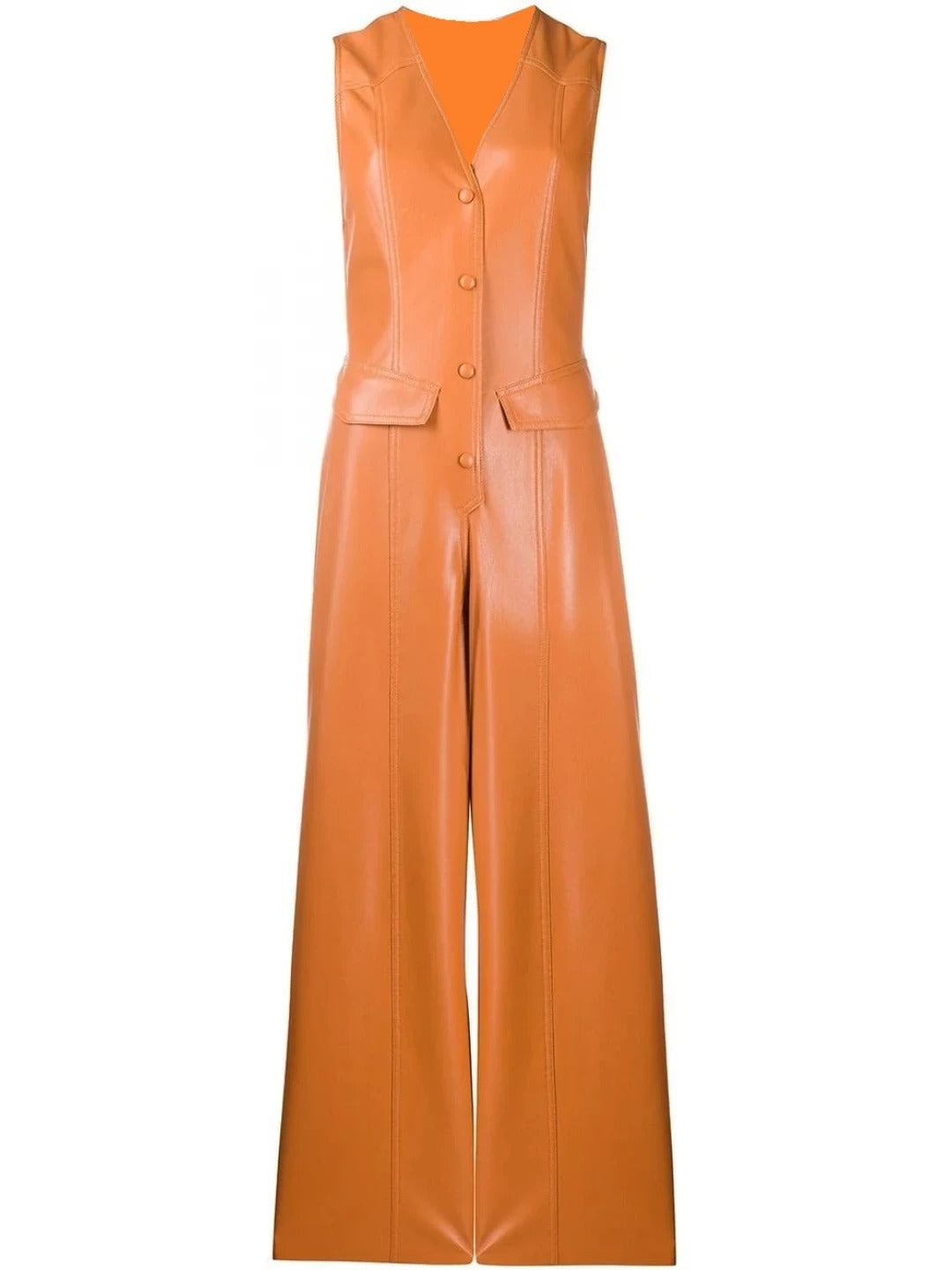 Avanzar Leather Sleeveless Tan Leather Jumpsuit