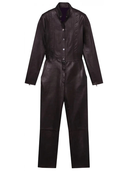 Avanzar Leather Snap Fastenings Brown Leather Jumpsuit