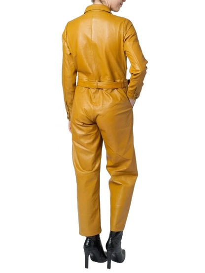 Avanzar Leather Snap Fastenings Yellow Leather Jumpsuit