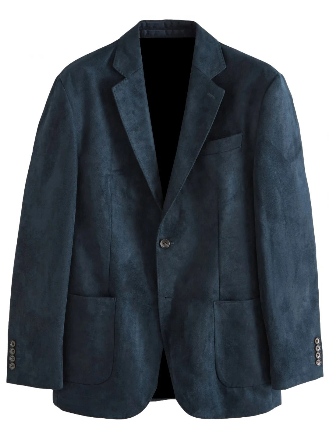 Men’s Navy Blue Suede Leather Blazer with Stitched Trims – Classic and Refined Style