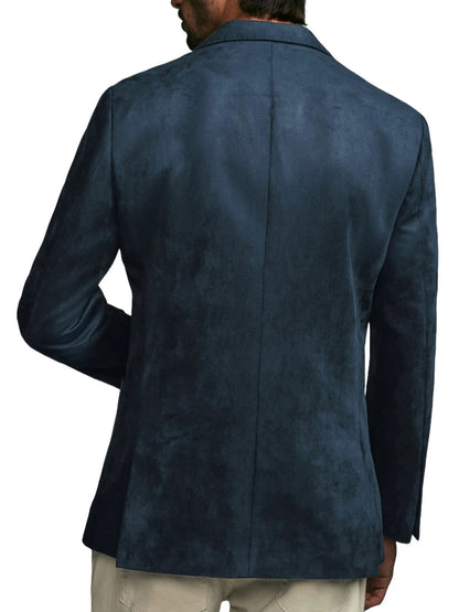 Men’s Navy Blue Suede Leather Blazer with Stitched Trims – Classic and Refined Style