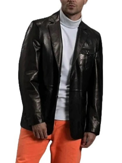 Men's Three Flap Pockets Black Leather Blazer Sleek & Stylish Outerwear