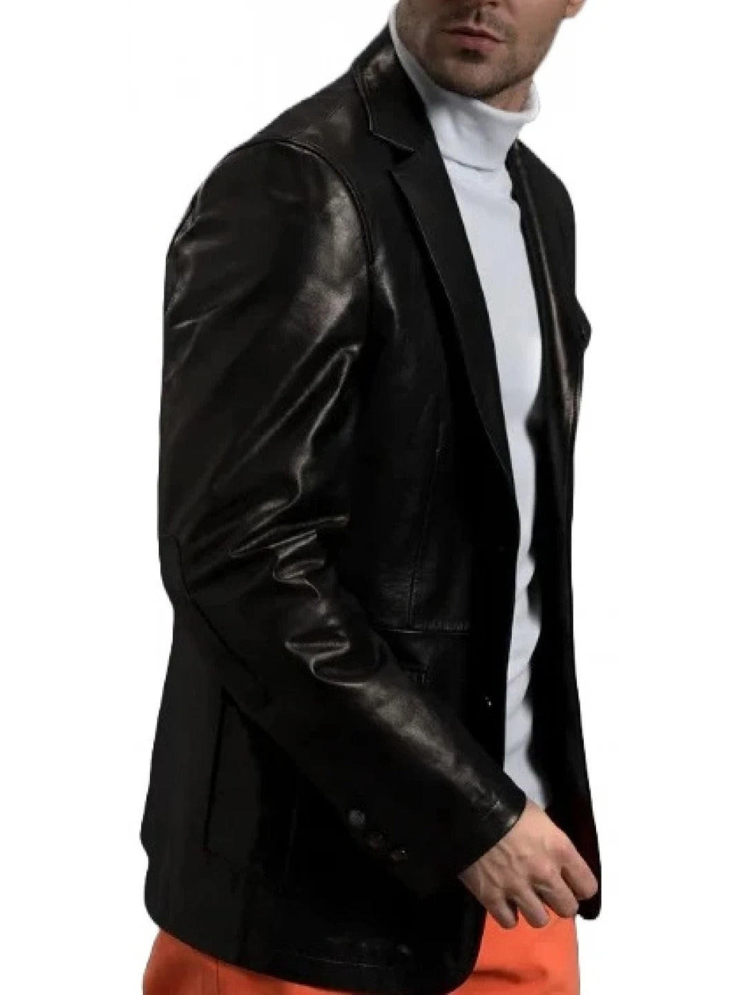 Men's Three Flap Pockets Black Leather Blazer Sleek & Stylish Outerwear