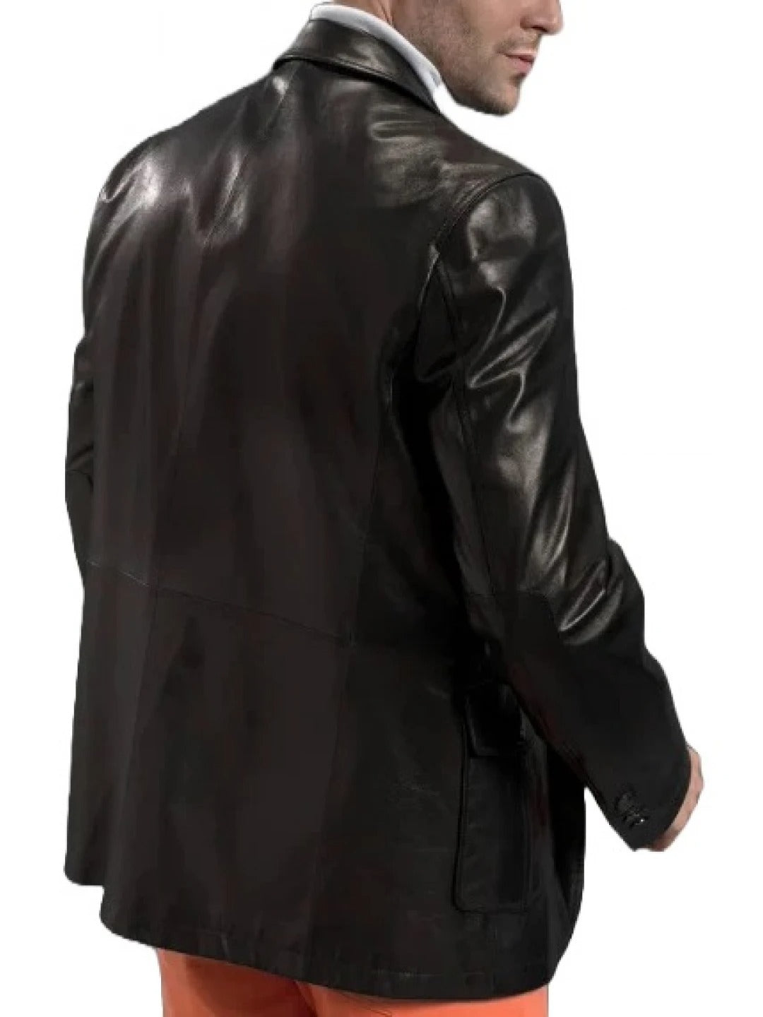 Men's Three Flap Pockets Black Leather Blazer Sleek & Stylish Outerwear