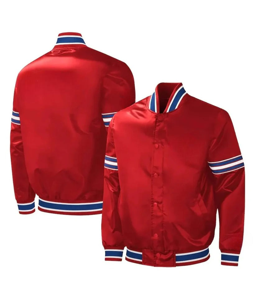 Red Satin Varsity Jacket – Bold & Sporty Avanzar Leather