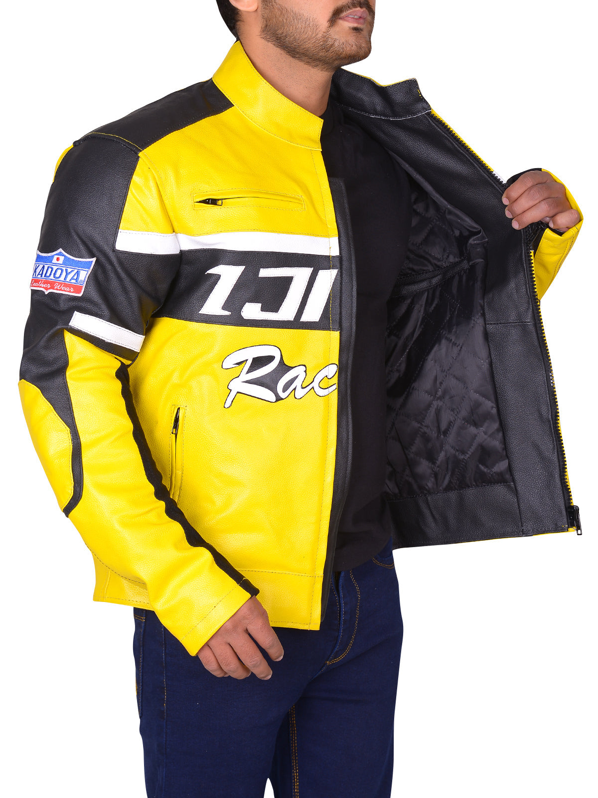 Black and Yellow Biker Leather Jacket