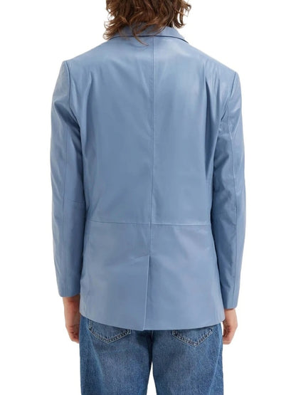 Men's Two-Button Light Blue Leather Blazer Elegant & Modern Outerwear