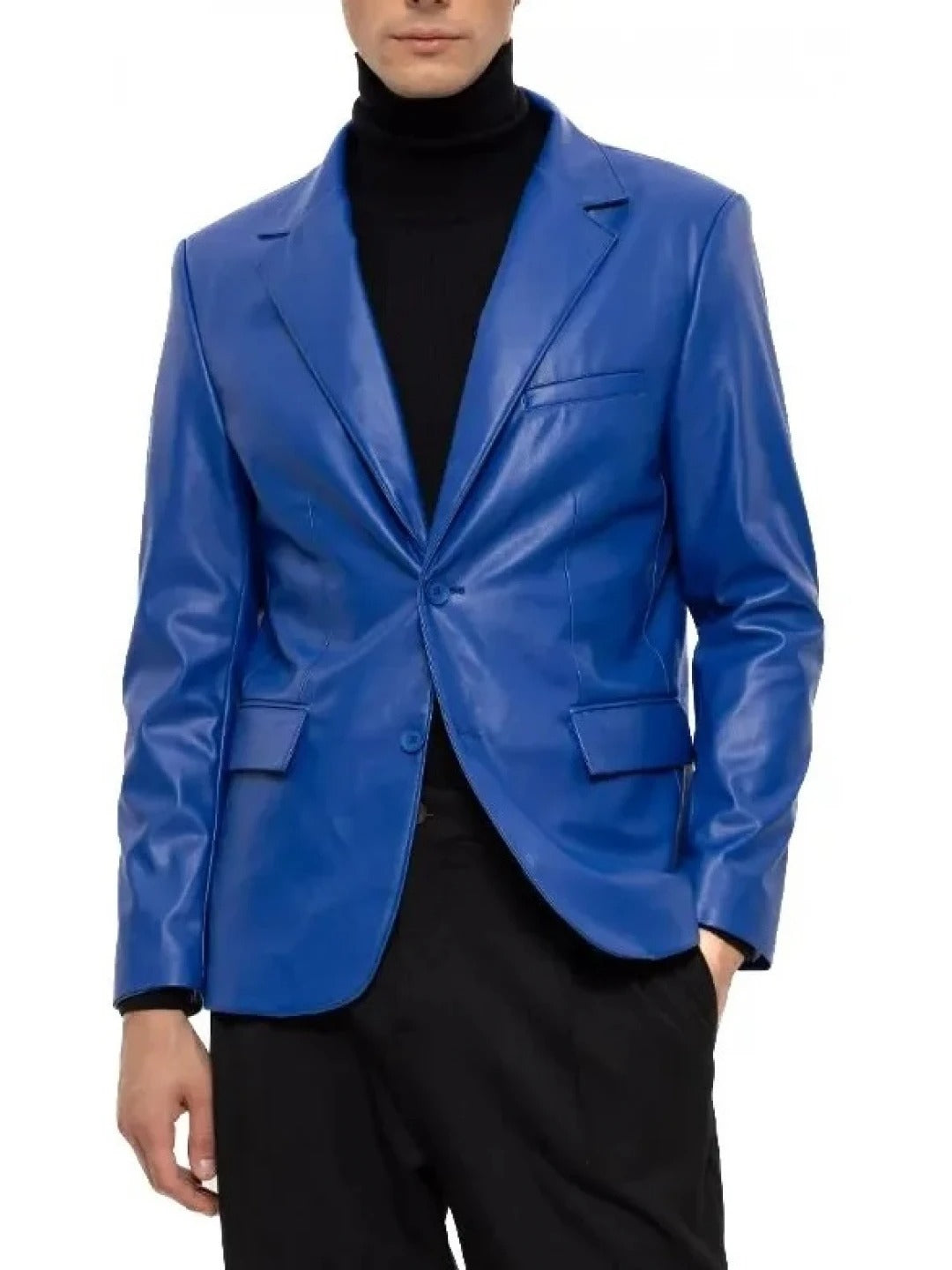 Men's Two-Button Royal Blue Leather Blazer Bold & Stylish Outerwear