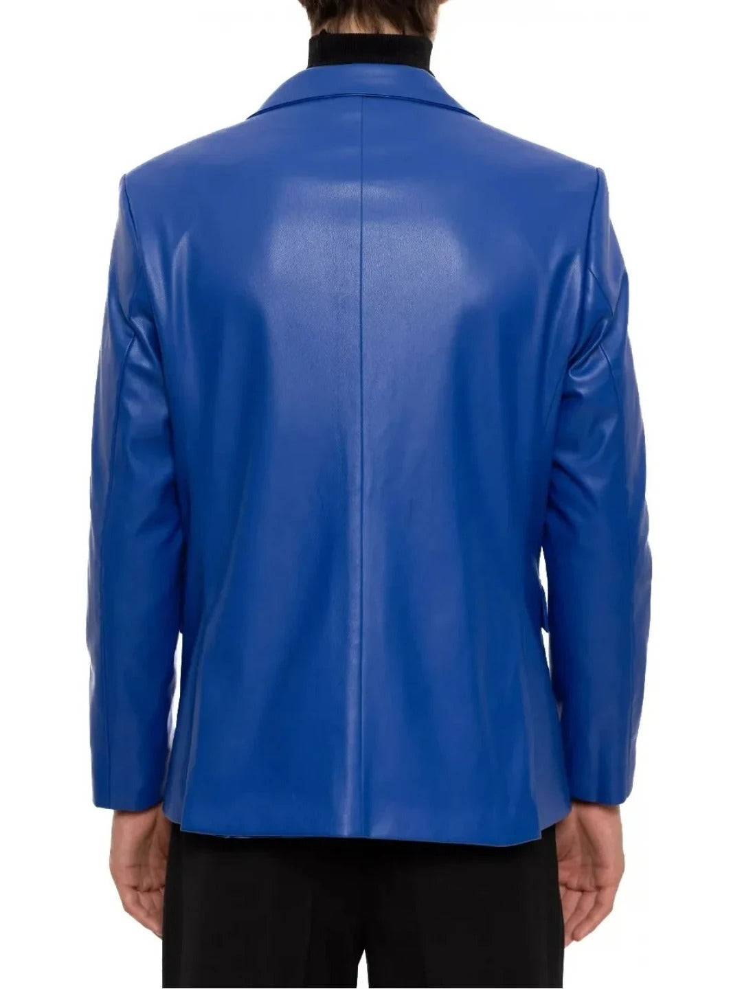 Men's Two-Button Royal Blue Leather Blazer Bold & Stylish Outerwear