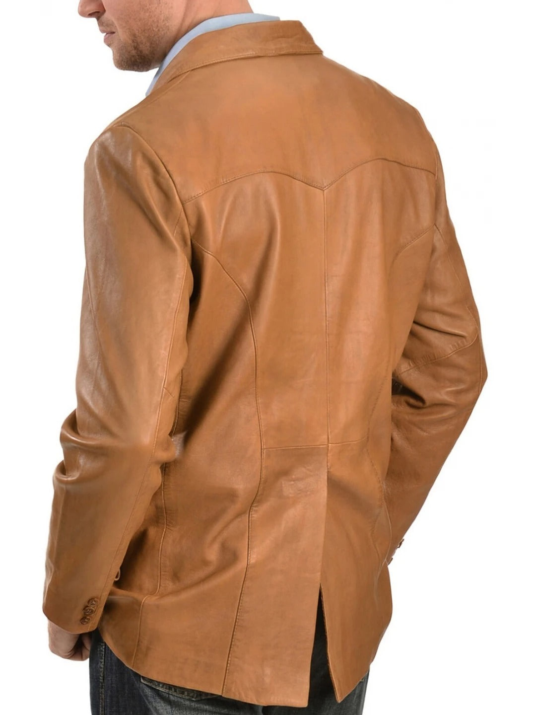 Men's Two-Button Tan Leather Blazer Classic & Stylish Outerwear