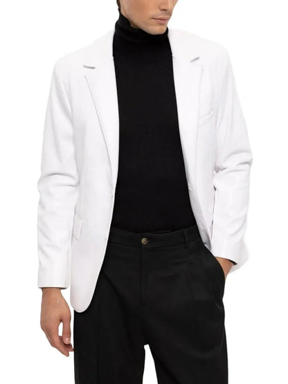 Sophisticated Two-Button White Leather Blazer Avanzar Leather