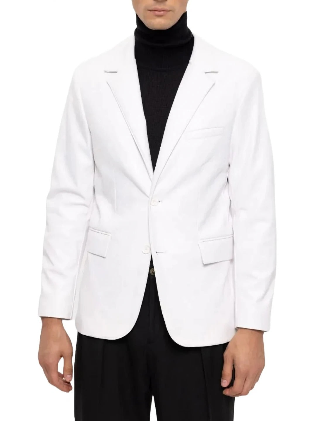 Sophisticated Two-Button White Leather Blazer Avanzar Leather