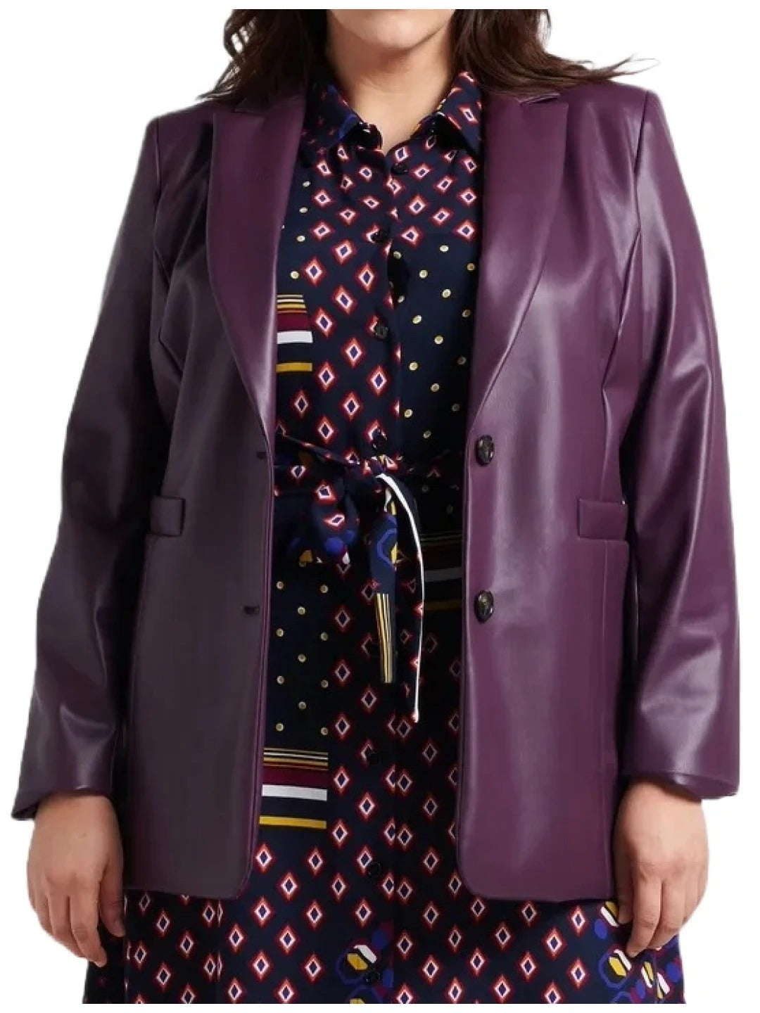 Women’s Two-Button Purple Leather Blazer Stylish & Bold Outerwear