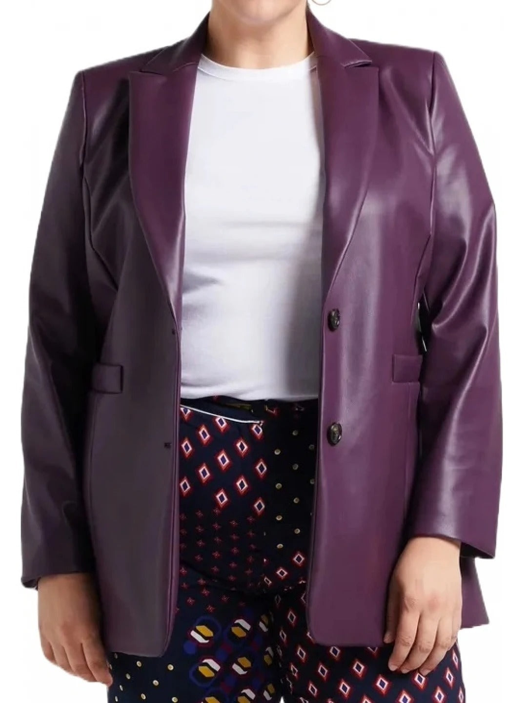 Women’s Two-Button Purple Leather Blazer Stylish & Bold Outerwear