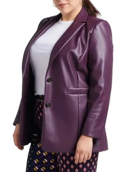 Women’s Two-Button Purple Leather Blazer Stylish & Bold Outerwear