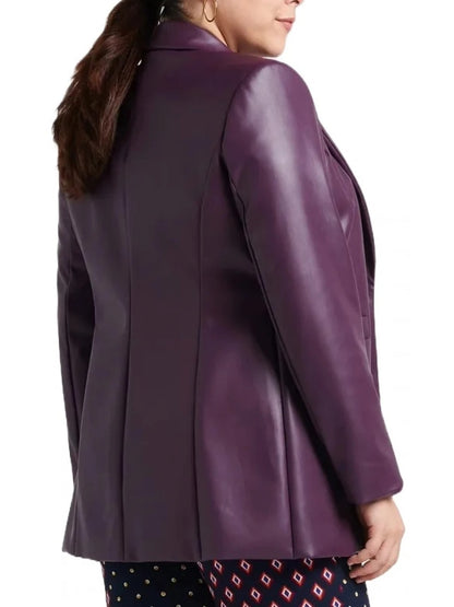 Women’s Two-Button Purple Leather Blazer Stylish & Bold Outerwear