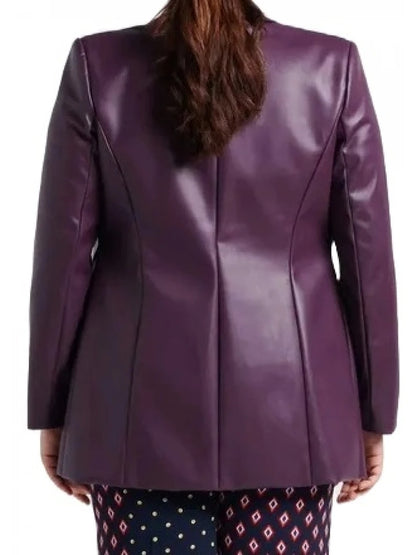 Women’s Two-Button Purple Leather Blazer Stylish & Bold Outerwear