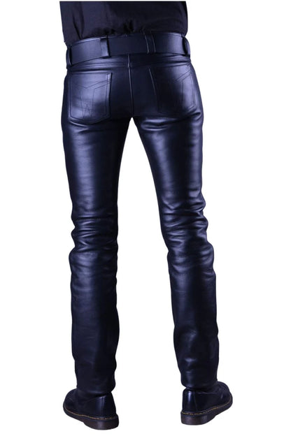 Real Leather Classic Zipper Jeans for Men