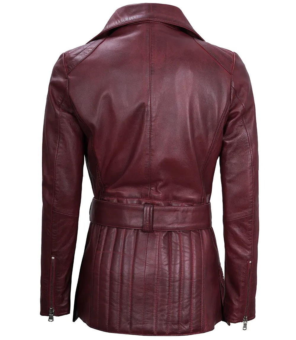 Avanzar Leather Women's Maroon Asymmetrical Real Leather Biker Jacket