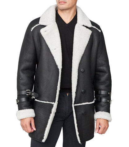 Shearling Sheepskin Black Car Coat by Avanzar