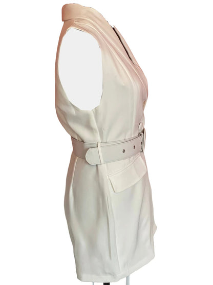 Avanzar Leather White Leather Belted Short Romper