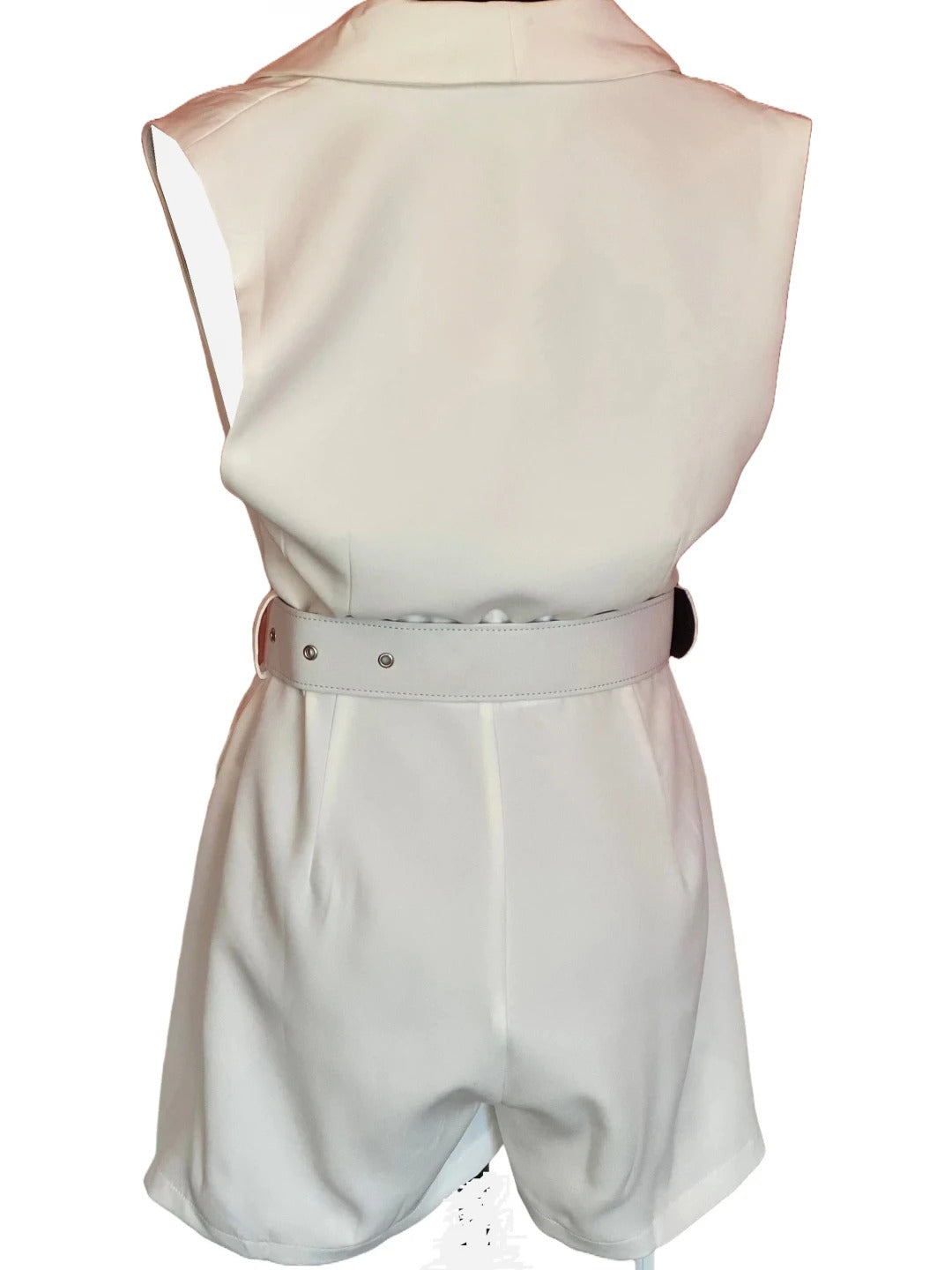 Avanzar Leather White Leather Belted Short Romper