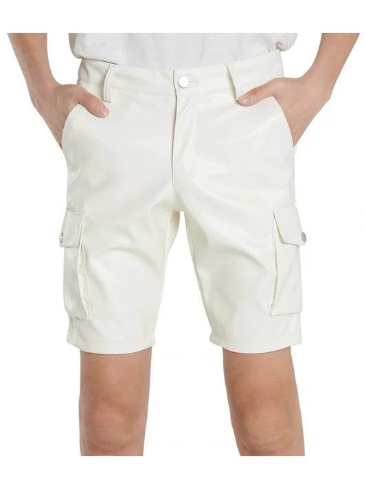 Men’s White Leather Cargo Shorts – Sleek and Functional