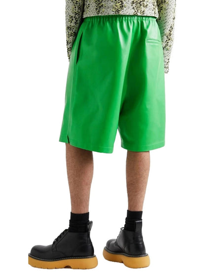 Men’s Wide-Leg Green Leather Shorts – Stylish and Comfortable Fit