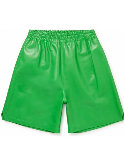 Men’s Wide-Leg Green Leather Shorts – Stylish and Comfortable Fit