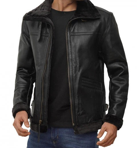 Men’s Black B3 Shearling Leather Bomber Jacket