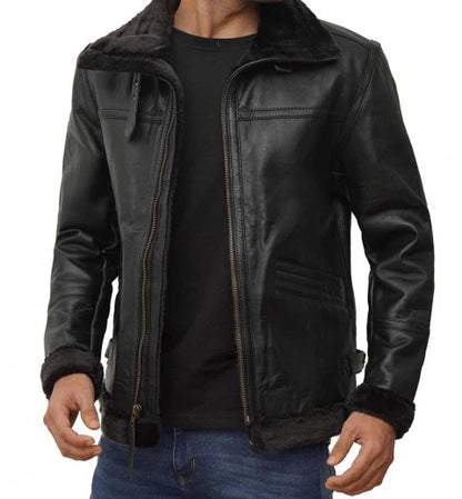 Men’s Black B3 Shearling Leather Bomber Jacket
