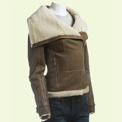 Women’s Olive Green Shearling Leather Jacket
